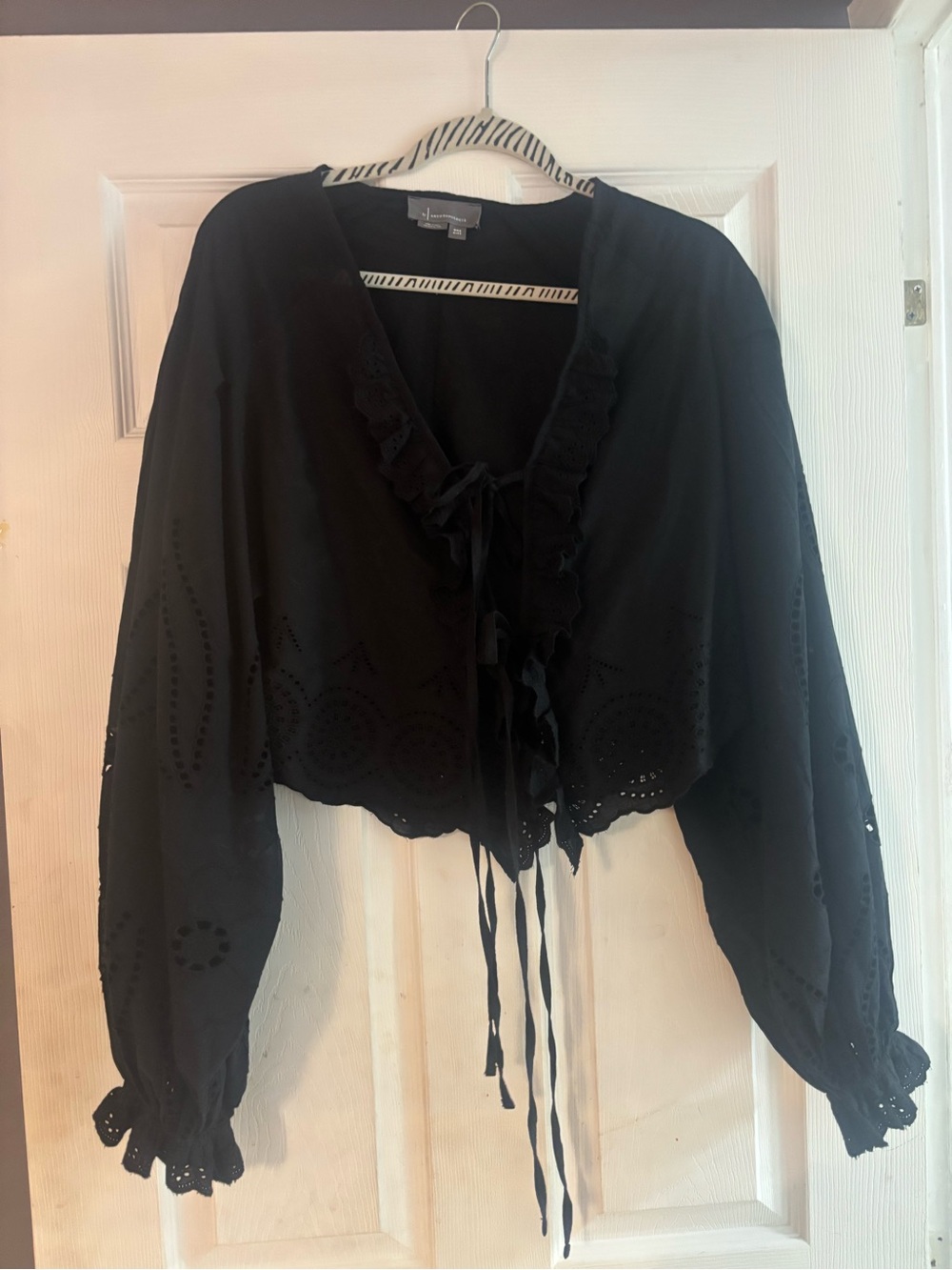 Anthropologie Black Eyelet Tie-Front Peasant Blouse